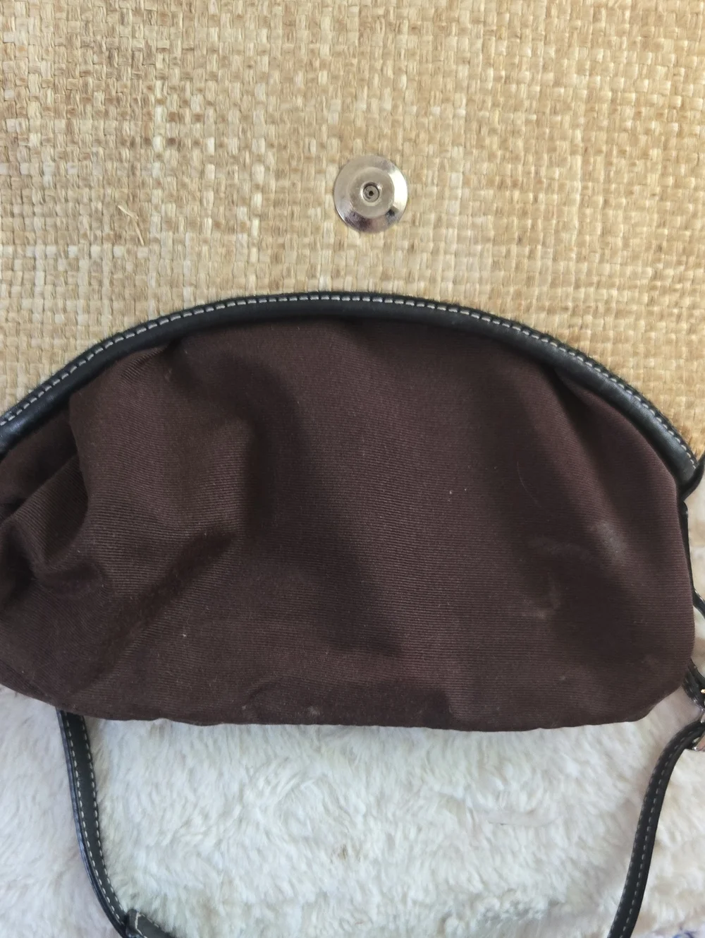 Coach Vintage Natural Straw Shoulder Bag with Black Leather Trim